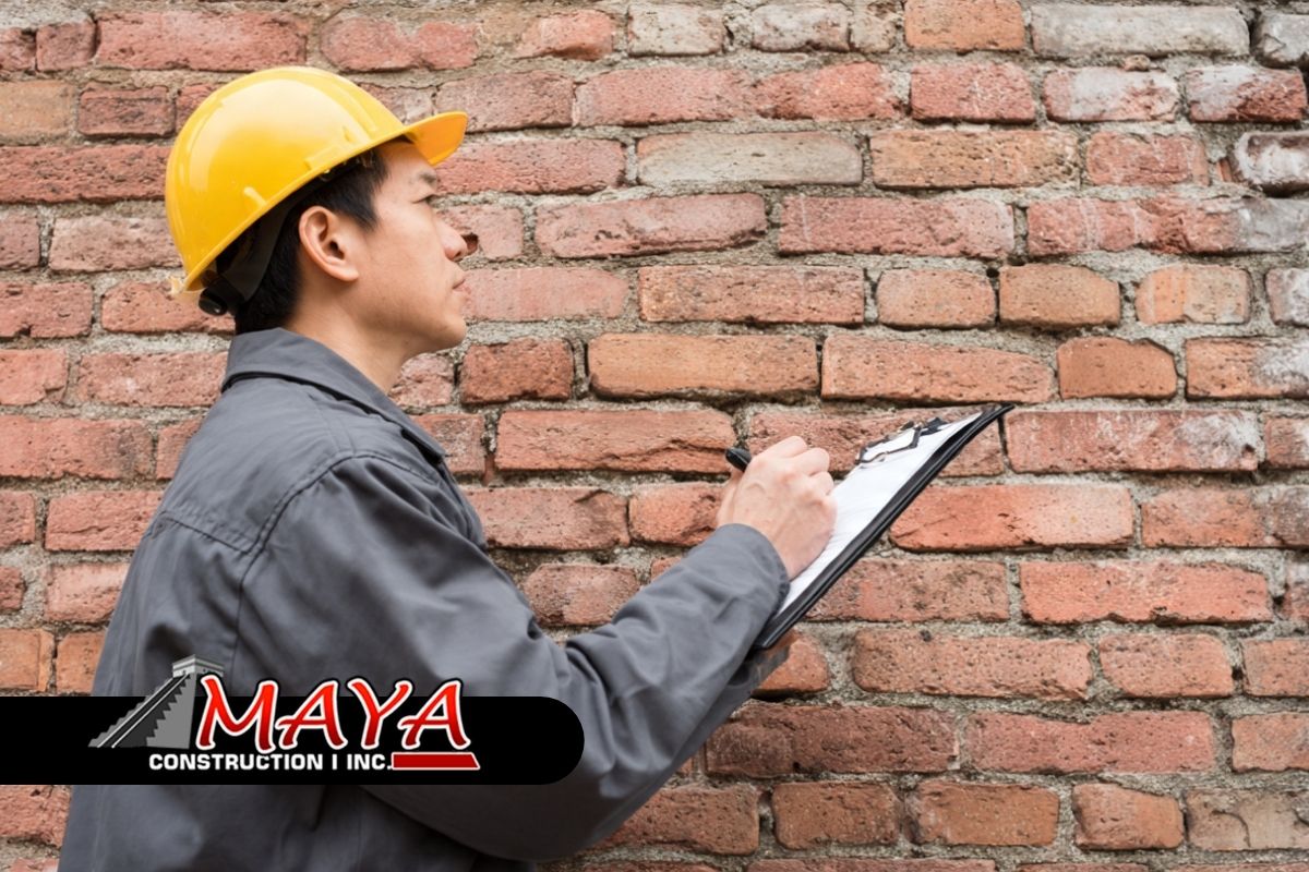 close view of mortar joint inspection during a spring masonry inspection checklist