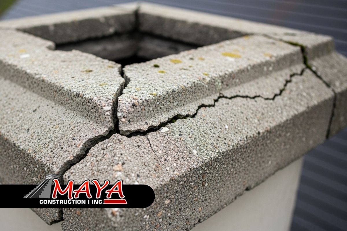 chimney crown repair signs showing a cracked chimney crown