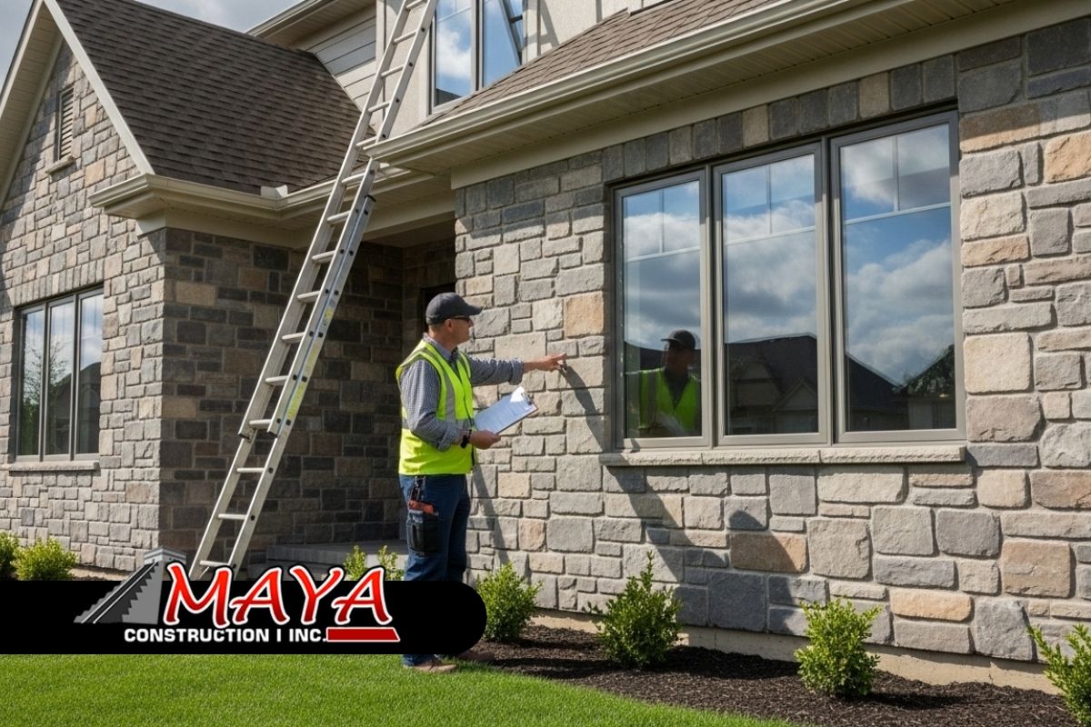 Home exterior inspected with a stone veneer maintenance checklist