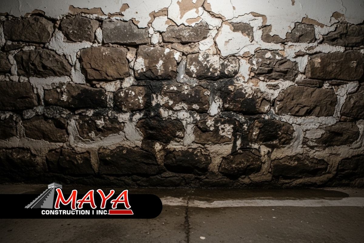 Stone foundation moisture problems on an older basement wall