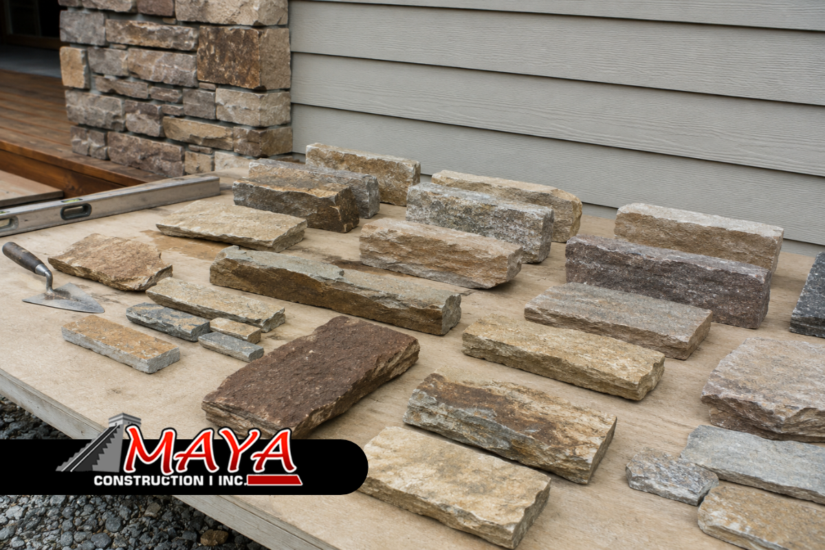 Stone veneer loose pieces arranged for project selection