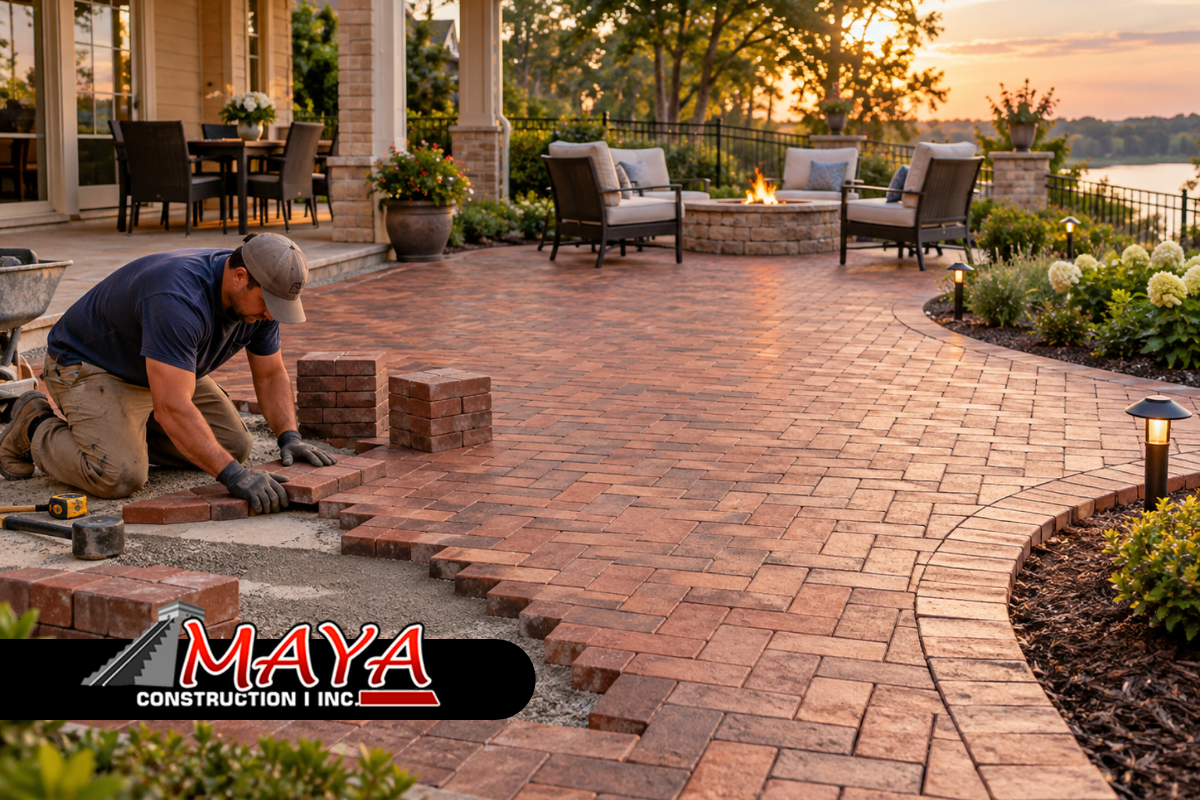 Brick patio installation creating a timeless backyard living area